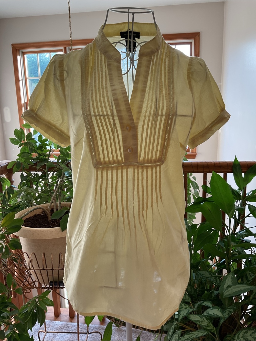 Sam & Max Sheer Pintuck Tunic Top in Light Yellow Size Medium
